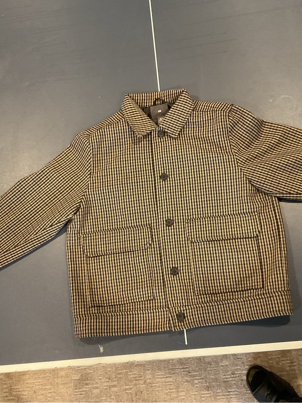 H&M Brown & Black Houndstooth Button-Up Coat